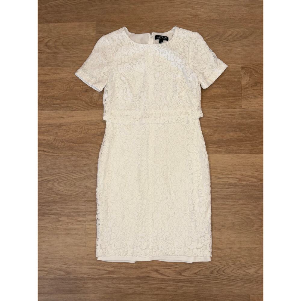 Lauren by Ralph Lauren white lace short sleeve short sheath dress size 4